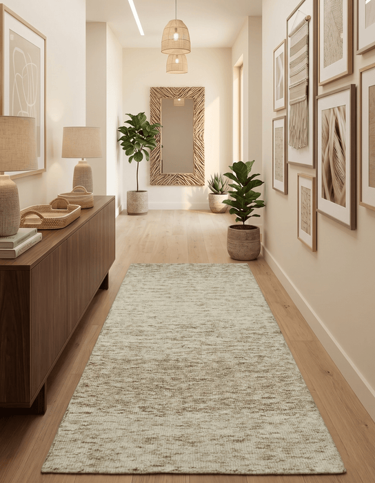 Beige and Ivory Modern Solid Hand Woven Wool Rug