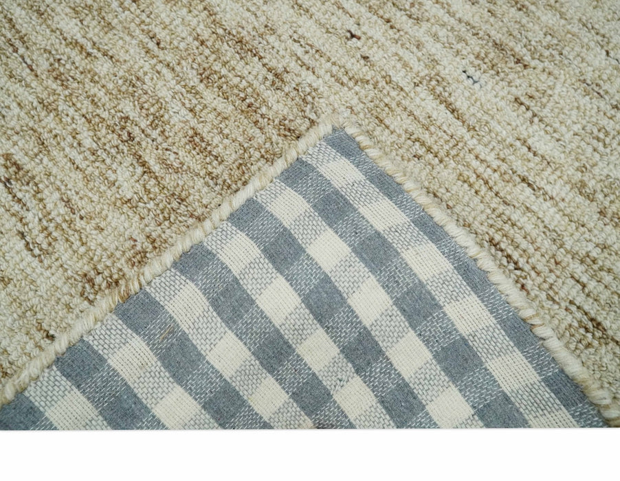 Beige and Ivory Modern Solid Hand Woven Wool Rug