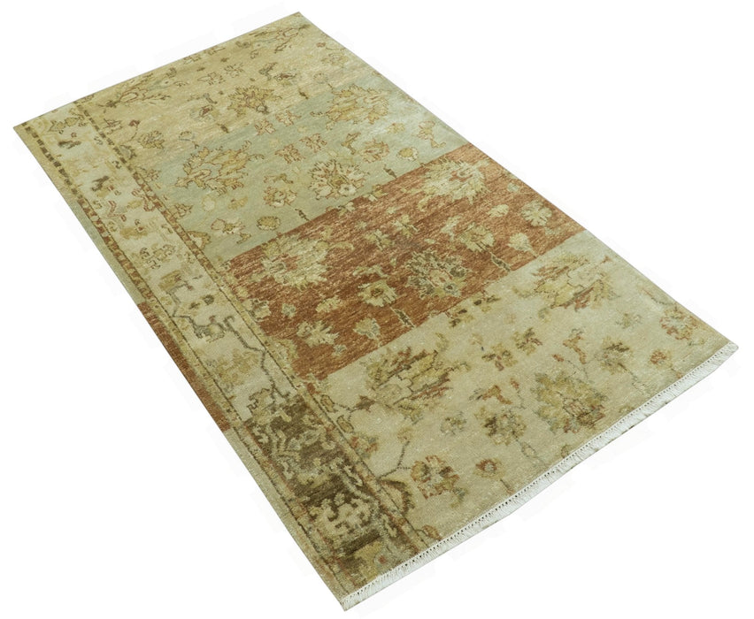 Beige And Rust Traditional Serapi Design Hand Knotted 2x5 Wool Area Rug