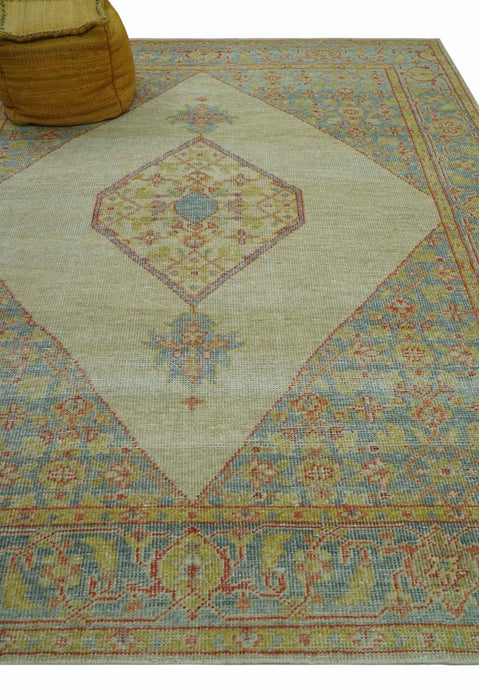 Beige and Rust Traditional Turkish Medallion Hand Knotted 8x10 Wool Area Rug