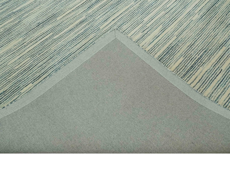 Beige and Teal 8x10 Modern stripes Design Hand Tufted wool area rug