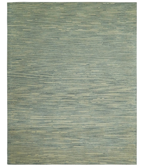 Beige and Teal 8x10 Modern stripes Design Hand Tufted wool area rug