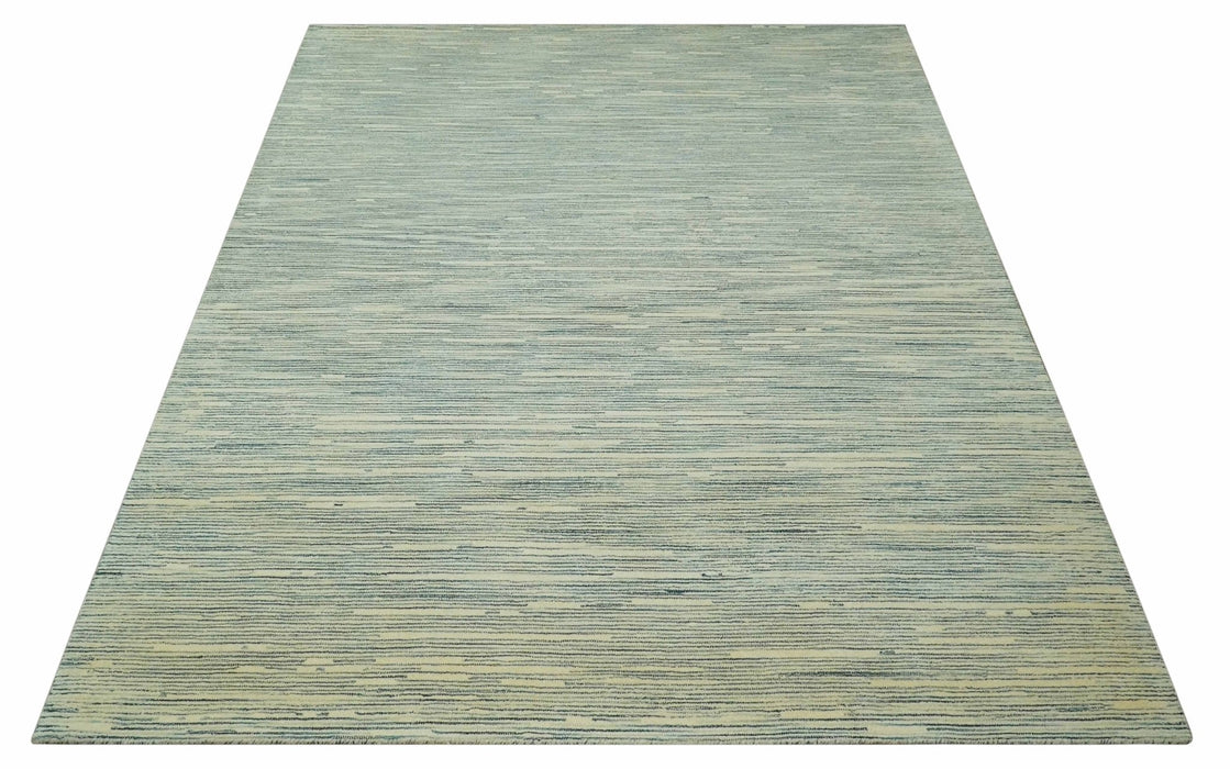 Beige and Teal Modern stripes Design Hand Tufted Multi Size wool area rug