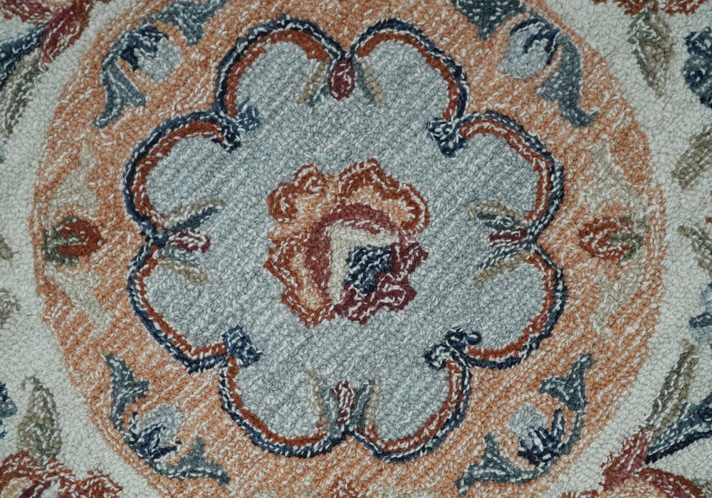 Beige, Brown and Blue Hand Tufted floral Aubusson design 8x10 wool Area Rug