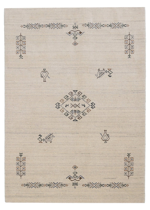 Beige Center Medallion Design Hand Loomed Wool Area Rug