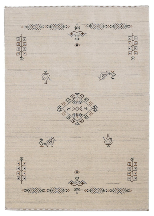 Beige Center Medallion Design Hand Loomed Wool Area Rug