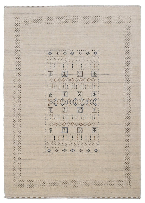 Beige Center Pattern Design Hand Loomed Wool Area Rug
