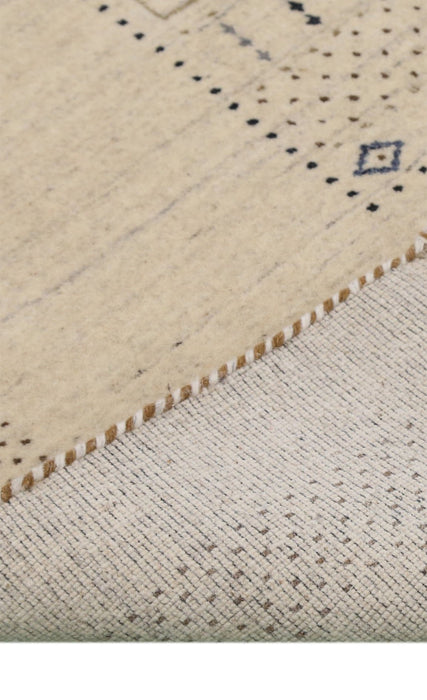 Beige Center Pattern Design Hand Loomed Wool Area Rug