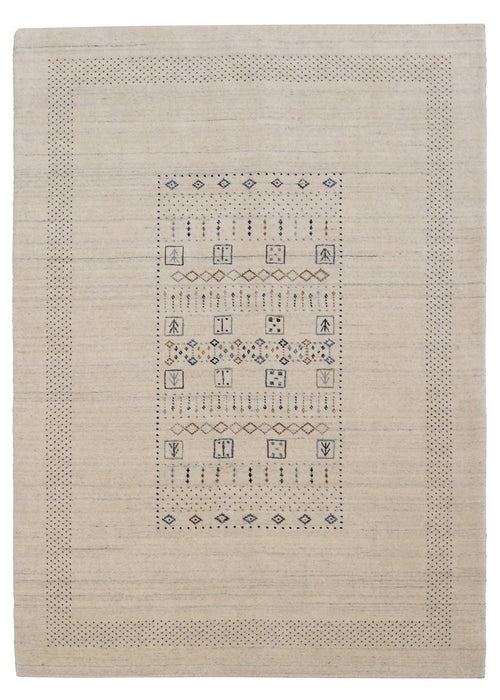 Beige Center Pattern Design Hand Loomed Wool Area Rug