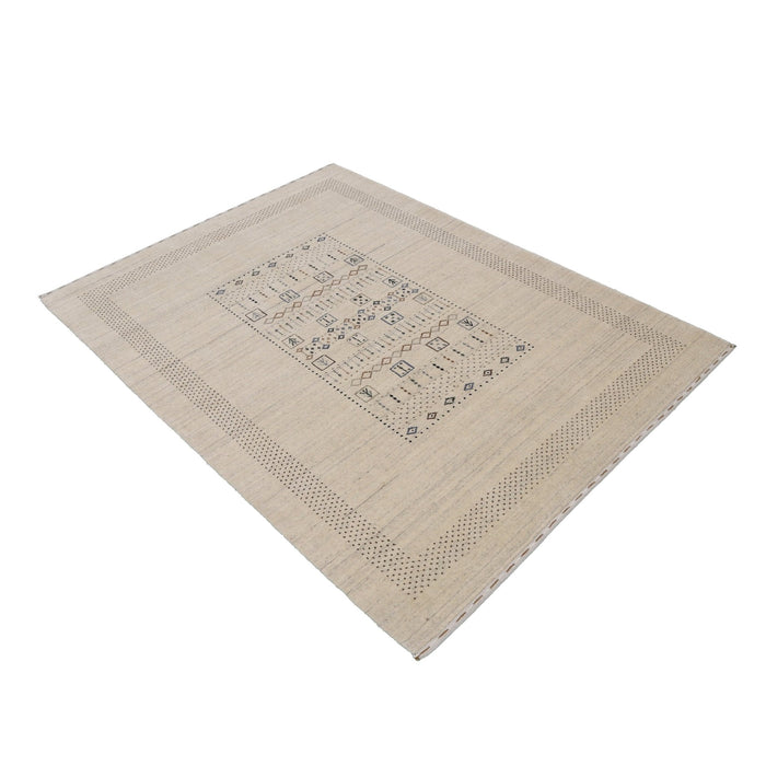 Beige Center Pattern Design Hand Loomed Wool Area Rug