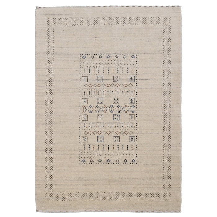 Beige Center Pattern Design Hand Loomed Wool Area Rug