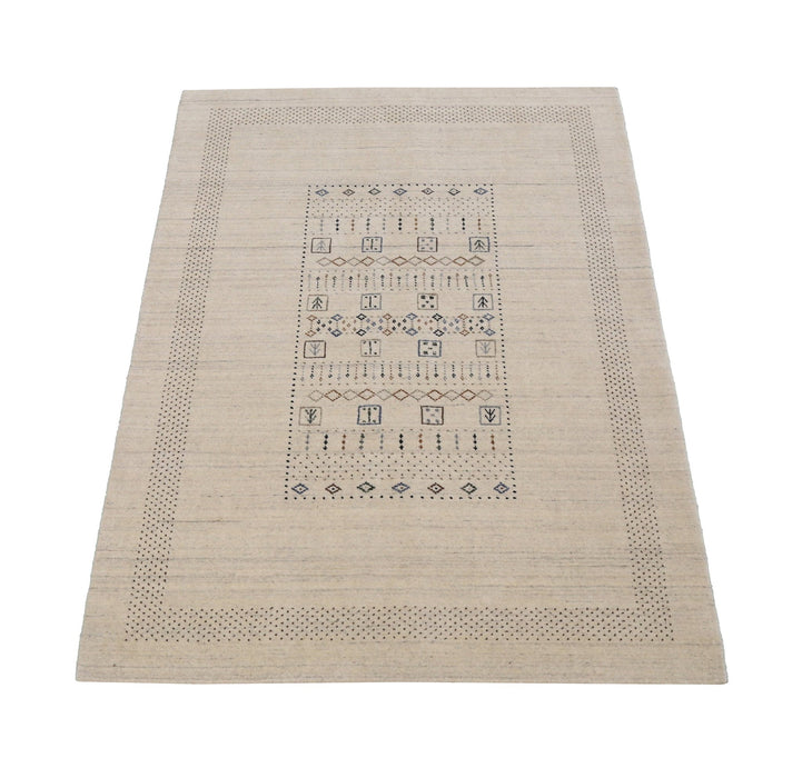 Beige Center Pattern Design Hand Loomed Wool Area Rug