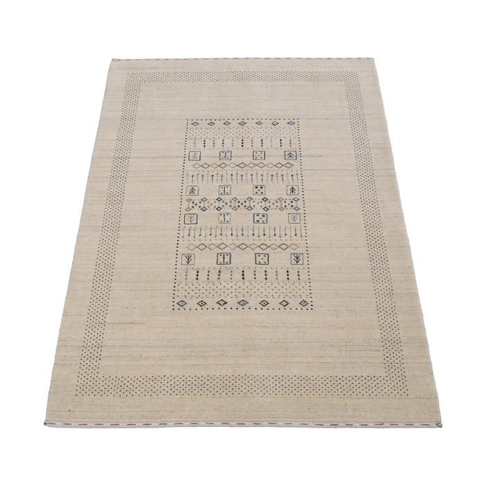 Beige Center Pattern Design Hand Loomed Wool Area Rug