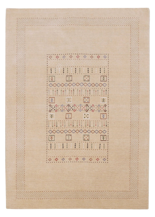 Beige Center Pattern Hand Loomed Wool Area Rug