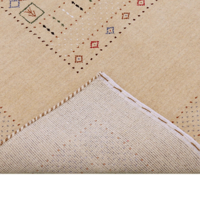 Beige Center Pattern Hand Loomed Wool Area Rug