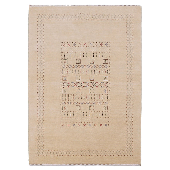 Beige Center Pattern Hand Loomed Wool Area Rug