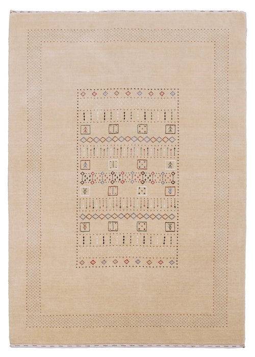 Beige Center Pattern Hand Loomed Wool Area Rug