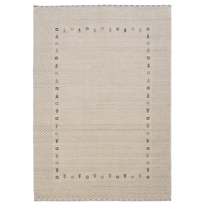 Beige Contemporary Gabbeh Border Design Hand Loomed Wool Rug