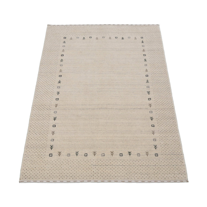 Beige Contemporary Gabbeh Border Design Hand Loomed Wool Rug