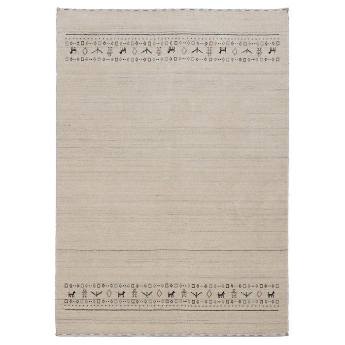 Beige Contemporary Pattern Hand Loomed Wool Area Rug