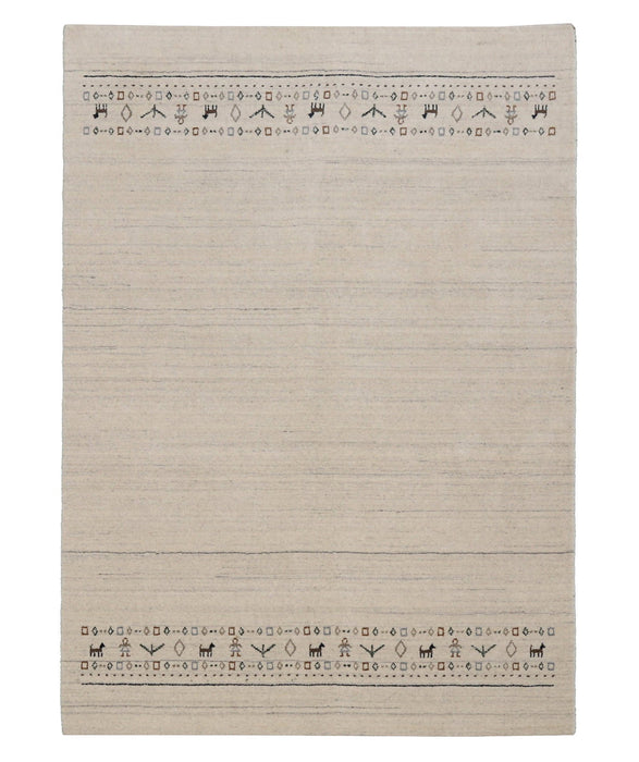 Beige Contemporary Pattern Hand Loomed Wool Area Rug