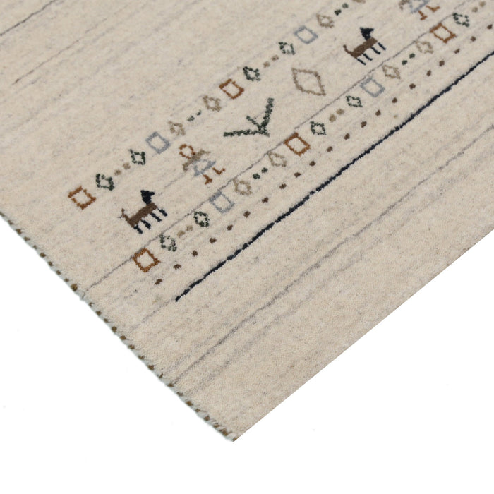 Beige Contemporary Pattern Hand Loomed Wool Area Rug