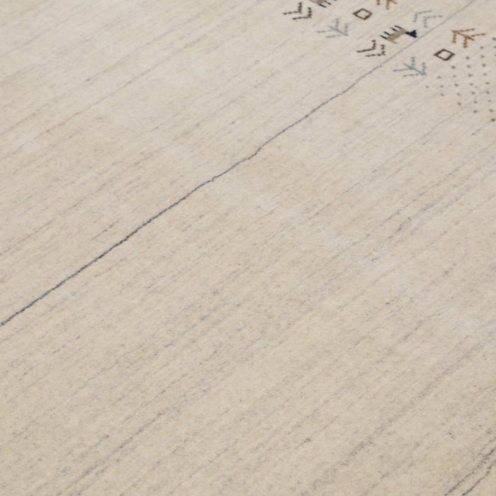 Beige Contemporary Solid Border Design Hand Loomed Wool Area Rug
