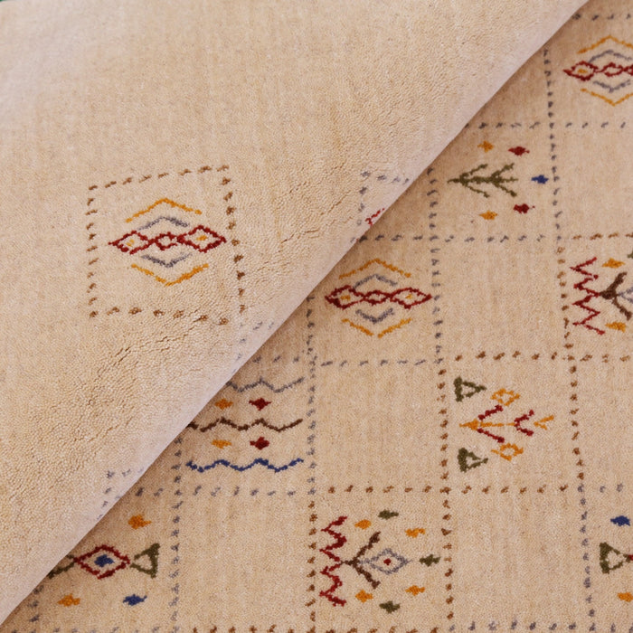 Beige Contemporary Tribal Design Hand Loomed Wool Rug