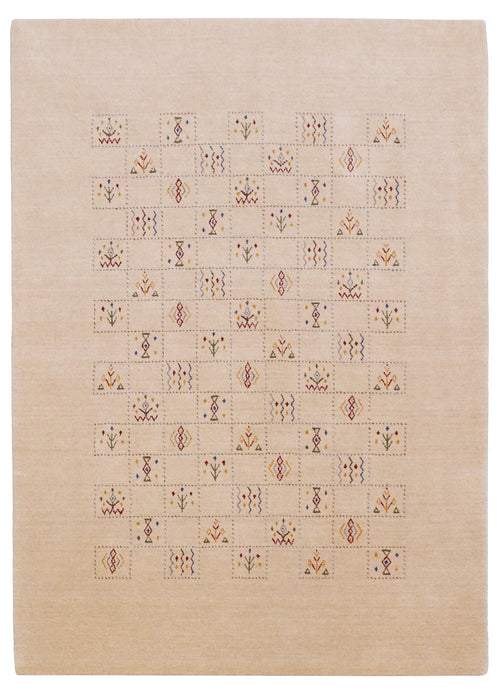 Beige Contemporary Tribal Design Hand Loomed Wool Rug
