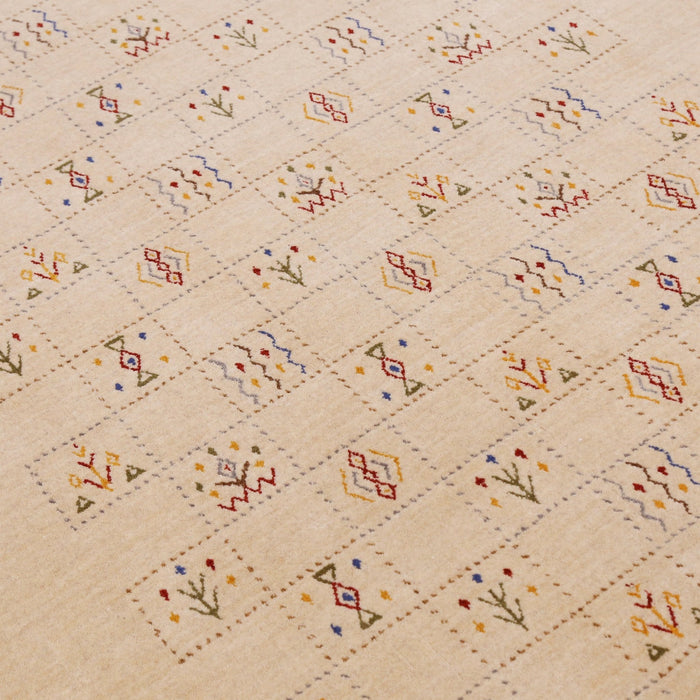 Beige Contemporary Tribal Design Hand Loomed Wool Rug
