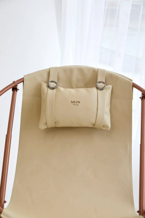 Faux Leather Folding Chair Metal Frame Beige