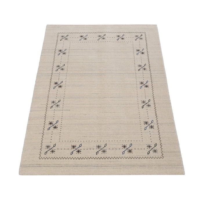 Beige Gabbeh Border Design Hand Loomed Wool Area Rug