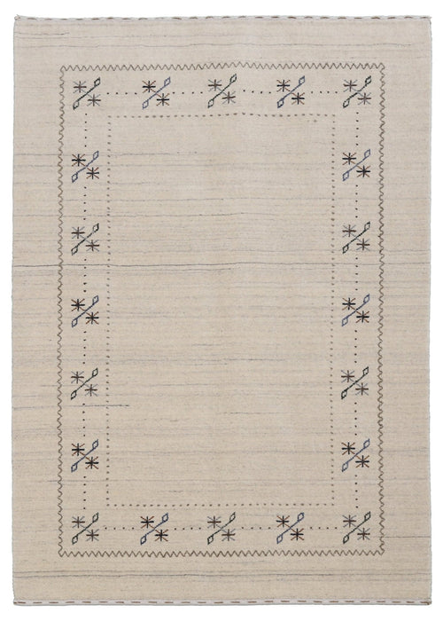 Beige Gabbeh Border Design Hand Loomed Wool Area Rug