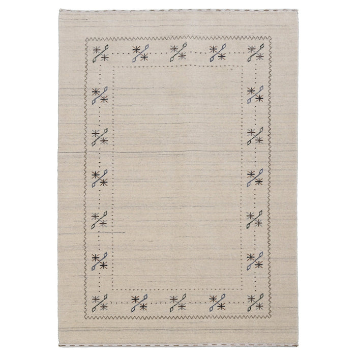 Beige Gabbeh Border Design Hand Loomed Wool Area Rug