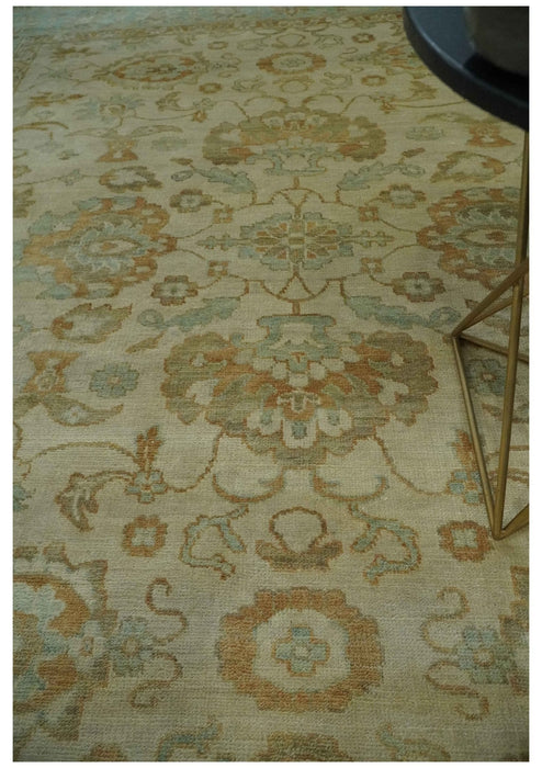 Beige, Gray and Olive Antique Floral Hand knotted Traditional Oushak 8x10 wool Area rug