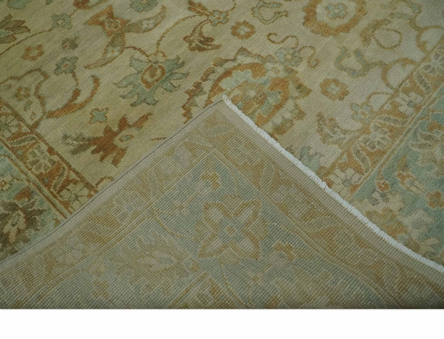 Beige, Gray and Olive Antique Floral Hand knotted Traditional Oushak 8x10 wool Area rug