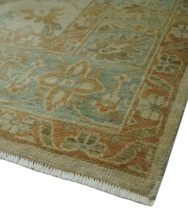 Beige, Gray and Olive Antique Floral Hand knotted Traditional Oushak 8x10 wool Area rug
