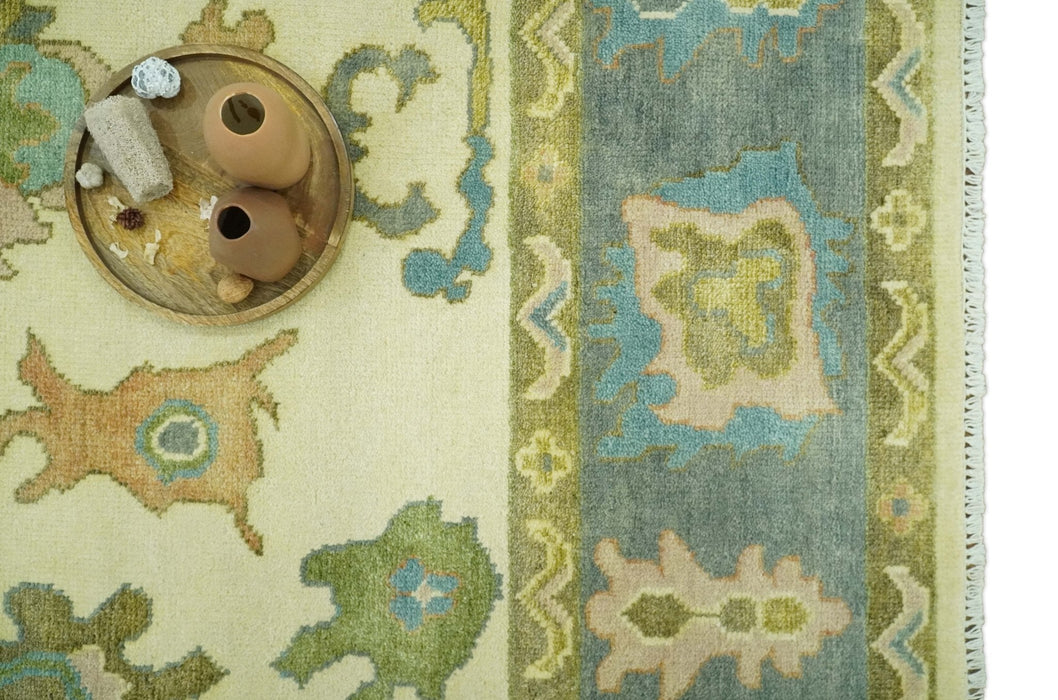 Beige, Gray and Olive Hand Knotted 8x10 Traditional Oushak wool area rug