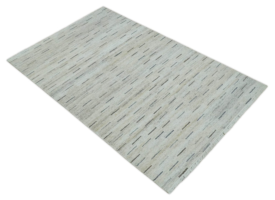 Beige, Ivory and Charcoal Modern Stripes Design 5x8 Dari Pet yard Area Rug