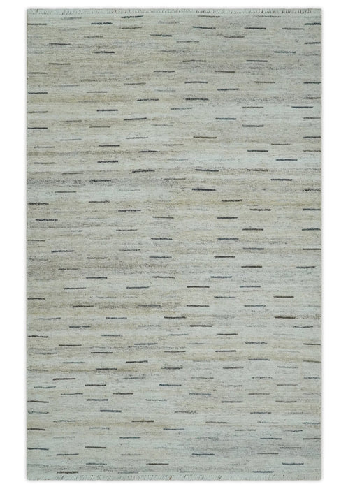 Beige, Ivory and Charcoal Modern Stripes Design 5x8 Dari Pet yard Area Rug