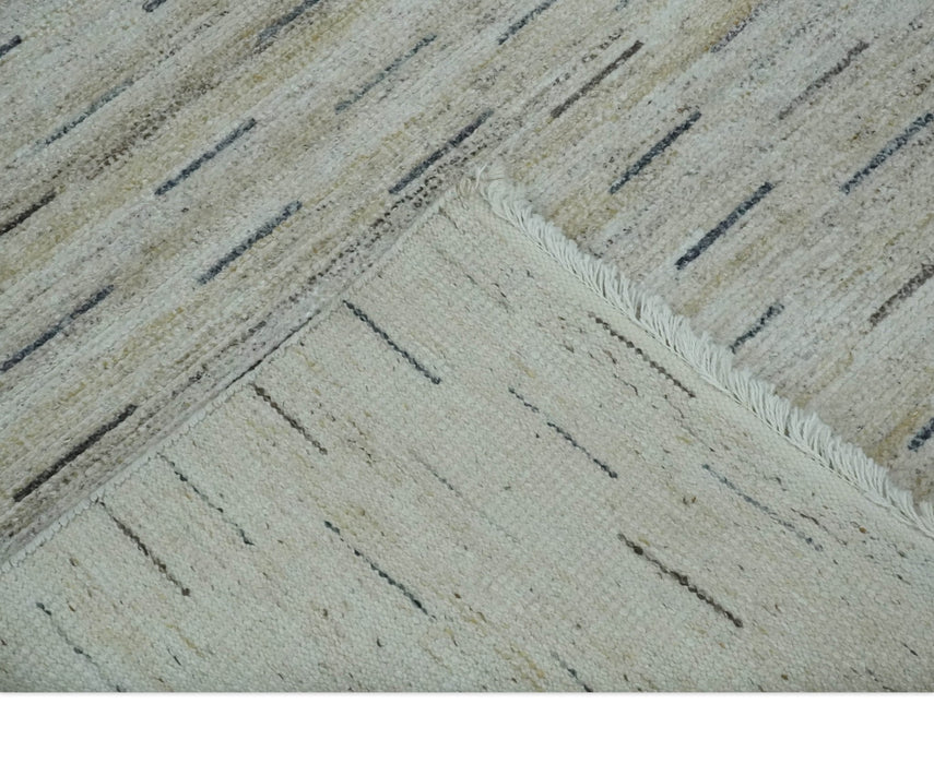Beige, Ivory and Charcoal Modern Stripes Design 5x8 Dari Pet yard Area Rug