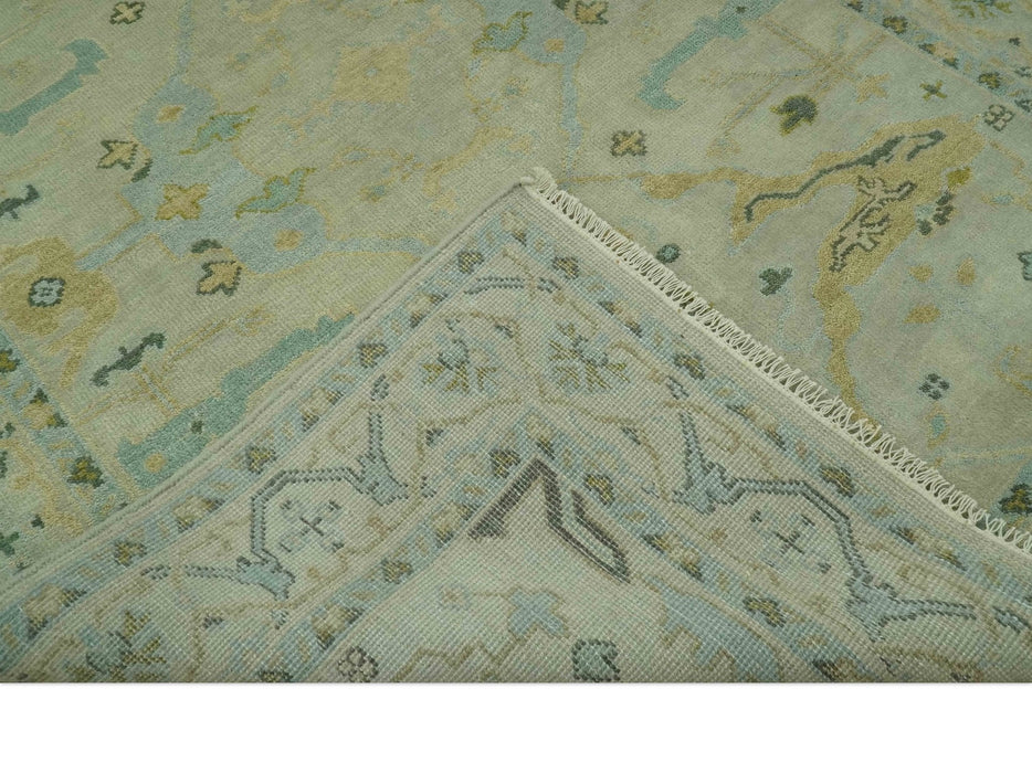 Beige, Mustard and Teal 6x9 Hand Knotted Traditional Oriental Oushak wool area rug