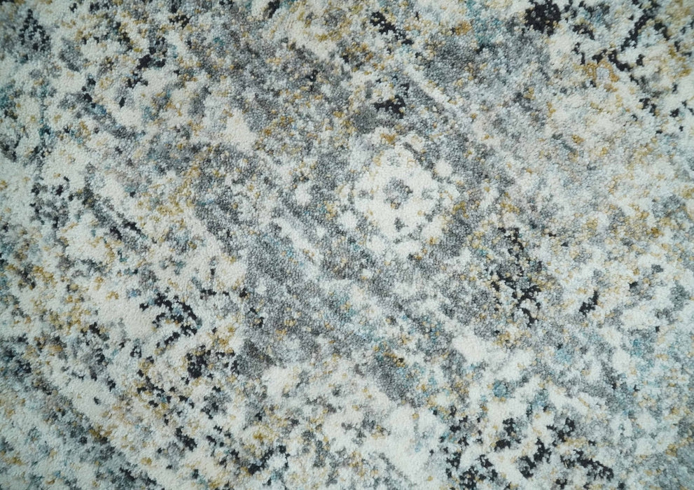 Beige, Olive and Gray and Black Antique Finish, Vintage look, Art Silk Area Rug, Living Room Rug | TRDMM7