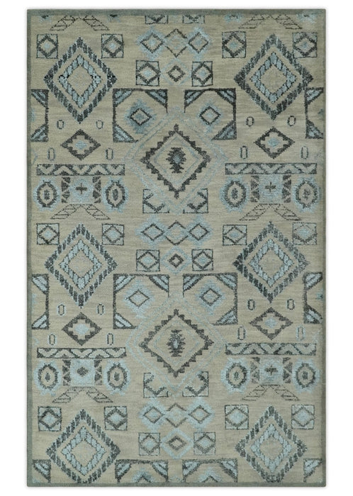 Beige, Silver and Charcoal Hand Knotted Traditional Mamluk design 5x8 wool Area Rug