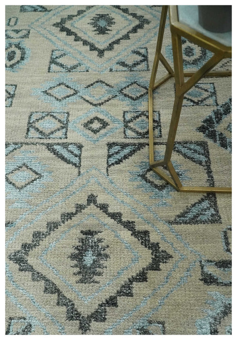 Beige, Silver and Charcoal Hand Knotted Traditional Mamluk design 5x8 wool Area Rug