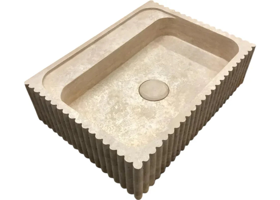 Oasis Beige Travertine Wall-mount Bathroom Vanity Sink Fluted (W)20" (L)24" (H)6"