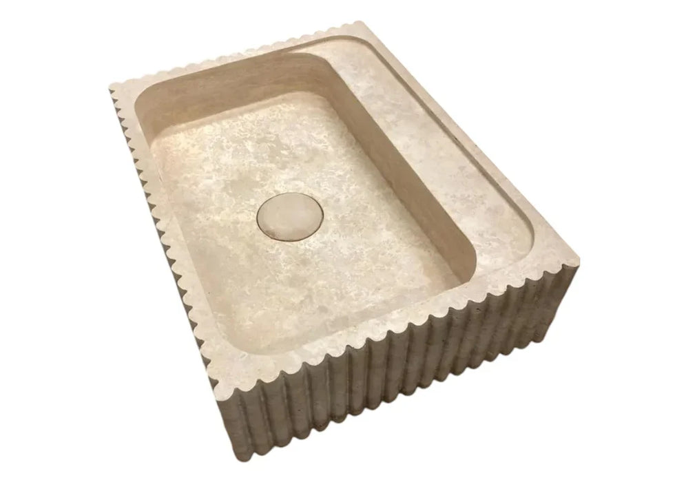 Oasis Beige Travertine Wall-mount Bathroom Vanity Sink Fluted (W)20" (L)24" (H)6"