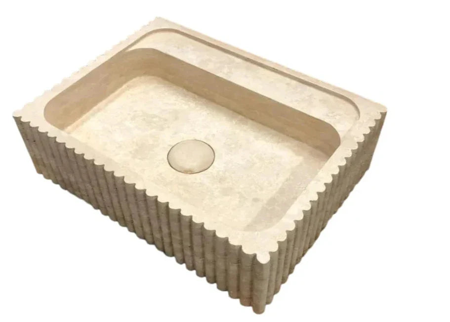 Oasis Beige Travertine Wall-mount Bathroom Vanity Sink Fluted (W)20" (L)24" (H)6"