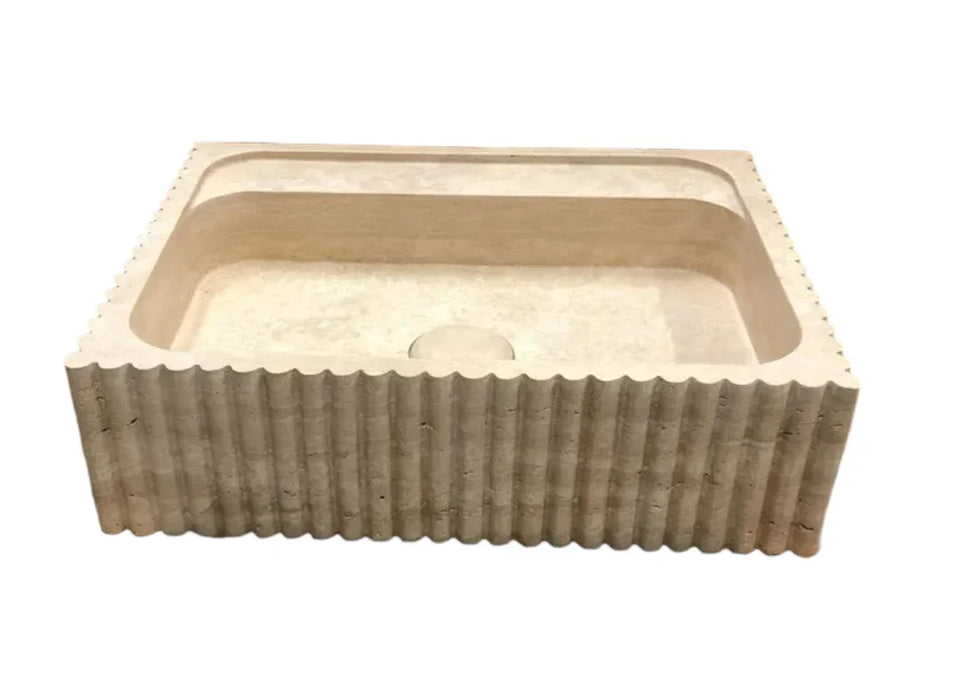 Oasis Beige Travertine Wall-mount Bathroom Vanity Sink Fluted (W)20" (L)24" (H)6"