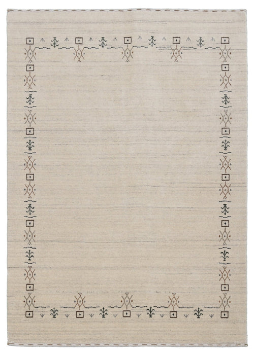 Beige Tribal Border Hand Loomed Wool Area Rug